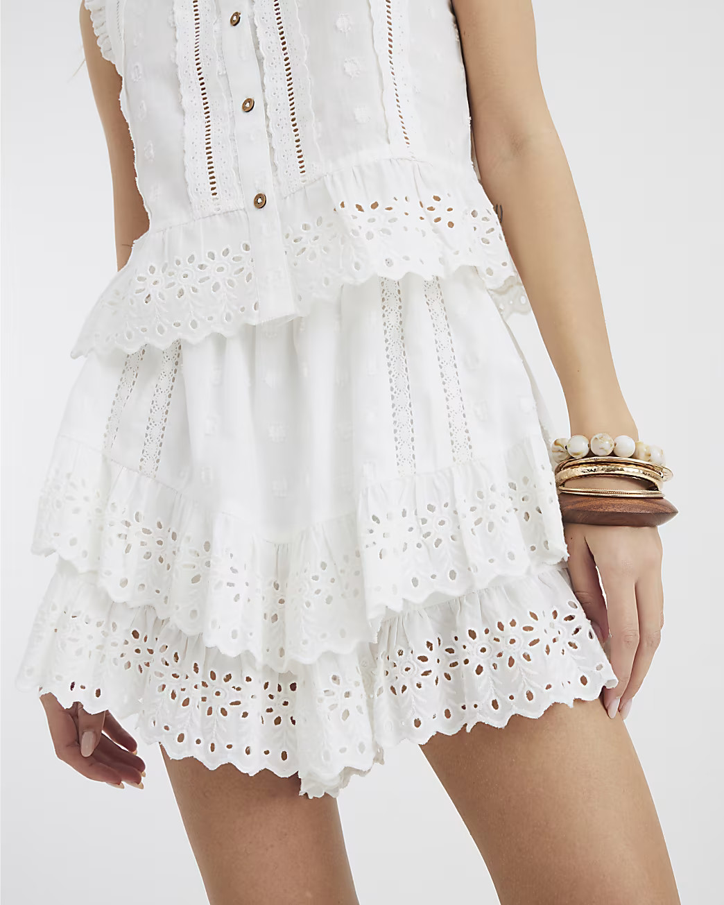 Cream Broderie Skort | River Island UK & IE