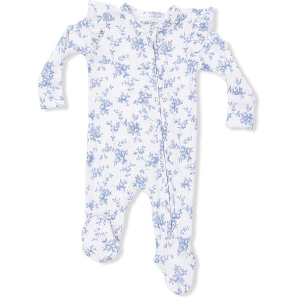 2 Way Ruffle Back Zipper Footie, Baby Blue Vines Floral | Maisonette