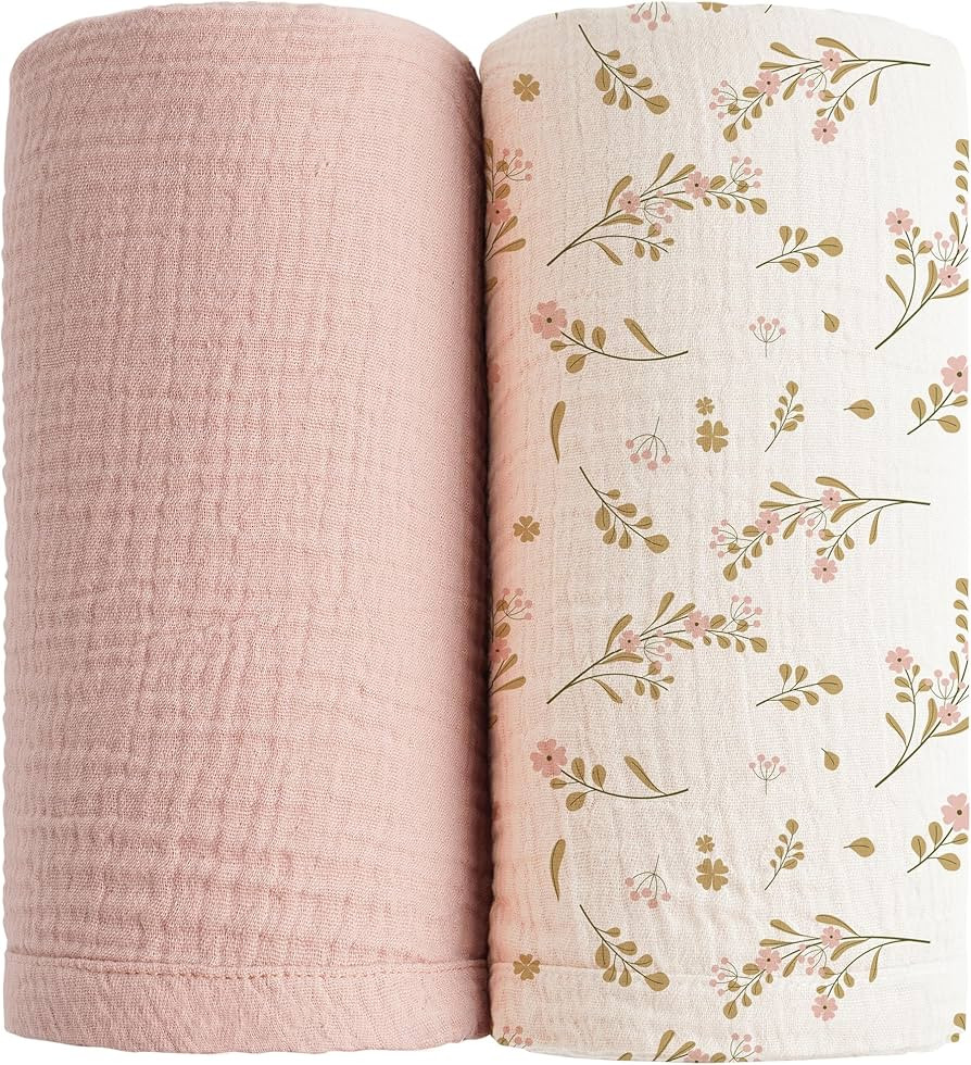 Konssy 2 Pack Muslin Swaddle Blankets for Baby Boys Girls, Receiving Blanket Large 47 x 47 inches... | Amazon (US)