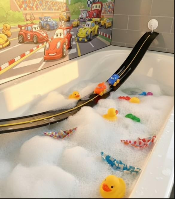 Race Car Bath Toy Set, Toddler Bath Toys, Race car Set, Toddler Gift, Suction Cup Bath Track, 8 P... | Amazon (US)