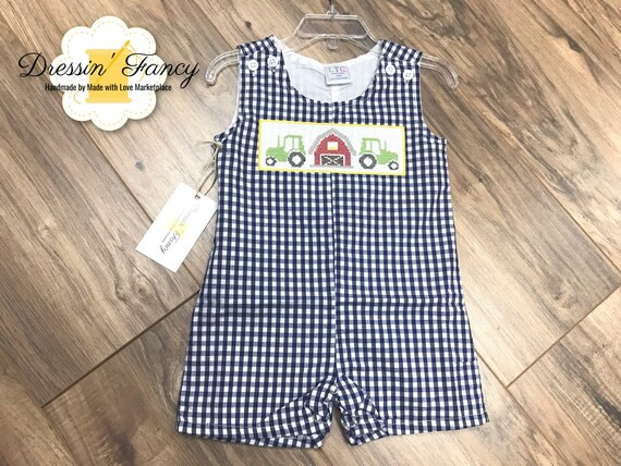 Boys Gingham Check Tractor Outfit, Infant Boys Gingham Check Tractor Jon Jon, Boys Farm Birthday ... | Etsy (US)