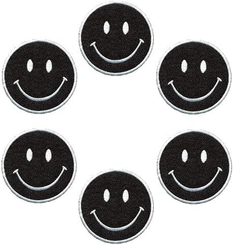 XOmise Lot of 6 pcs Round Black Color Funny Smile Face Retro Hippie DIY Iron on Embroidered Patches | Amazon (US)