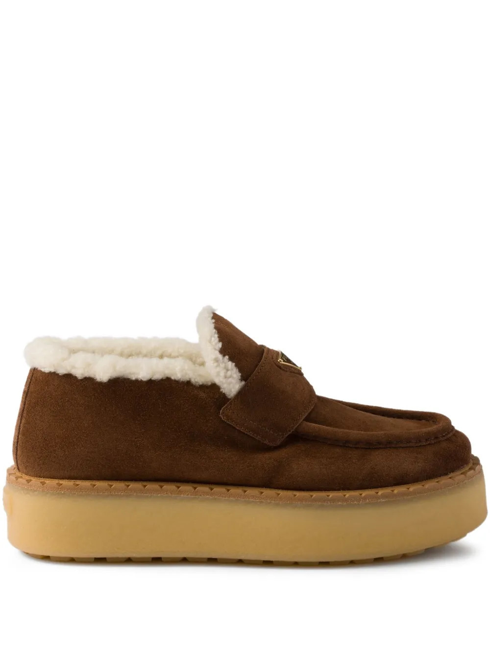 Prada shearling-trimmed platform loafers - Brown | Farfetch Global