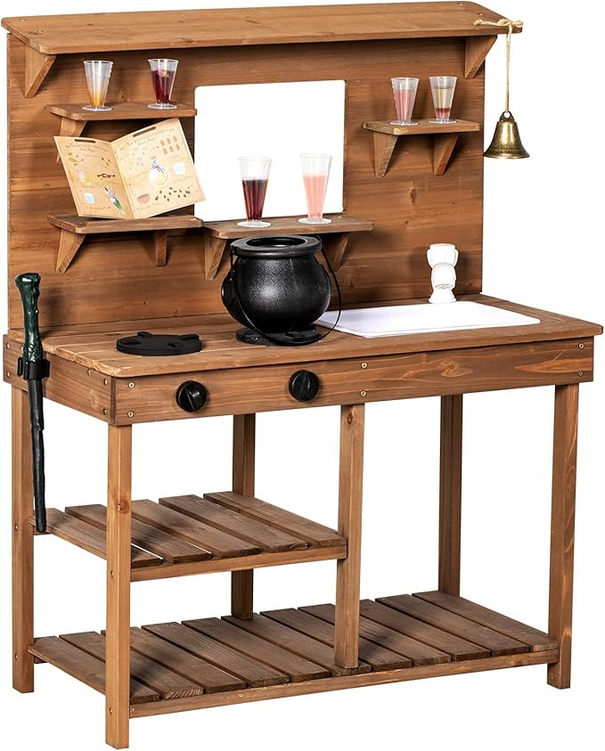 Mud Kitchen Playset for Kids, Wooden Magic Kitchen Set w/Wand, Recipe, Removable Sink, Faucet, St... | Amazon (US)