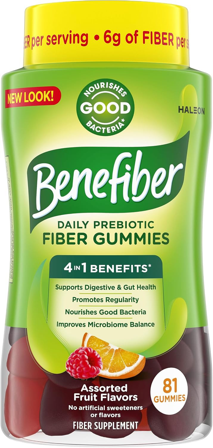 Benefiber Prebiotic Fiber Supplement Gummies for Digestive Health, Assorted Fruit Flavor - 81 Count | Amazon (US)