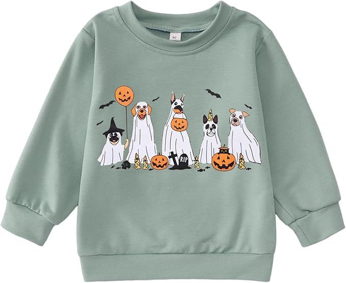 Toddler Halloween Ghost Dog Sweatshirt Girl Boy Doggy Pumpkin Pullover Spooky Season Crewneck Lon... | Amazon (US)
