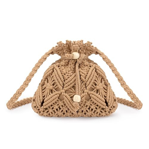 Peicees Drawstring Crochet Bag Purse- Woven Crossbody Purse For Women Summer Beach Vacation Travel Boho Shoulder Bag Small | Amazon (US)