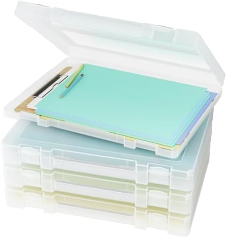 Denkee Large Paper Storage Box, 4 Pack Plastic Scrapbook Paper Storage Organizer with Handle for ... | Amazon (US)