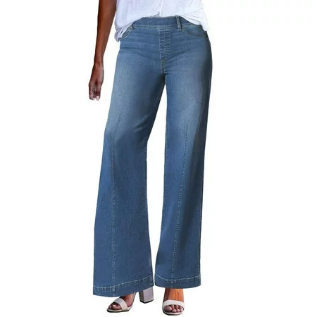 Ketyyh-chn99 Jeans Women Women Wide Leg Jeans High Waisted Loose Denim Pants Blue M | Walmart (US)