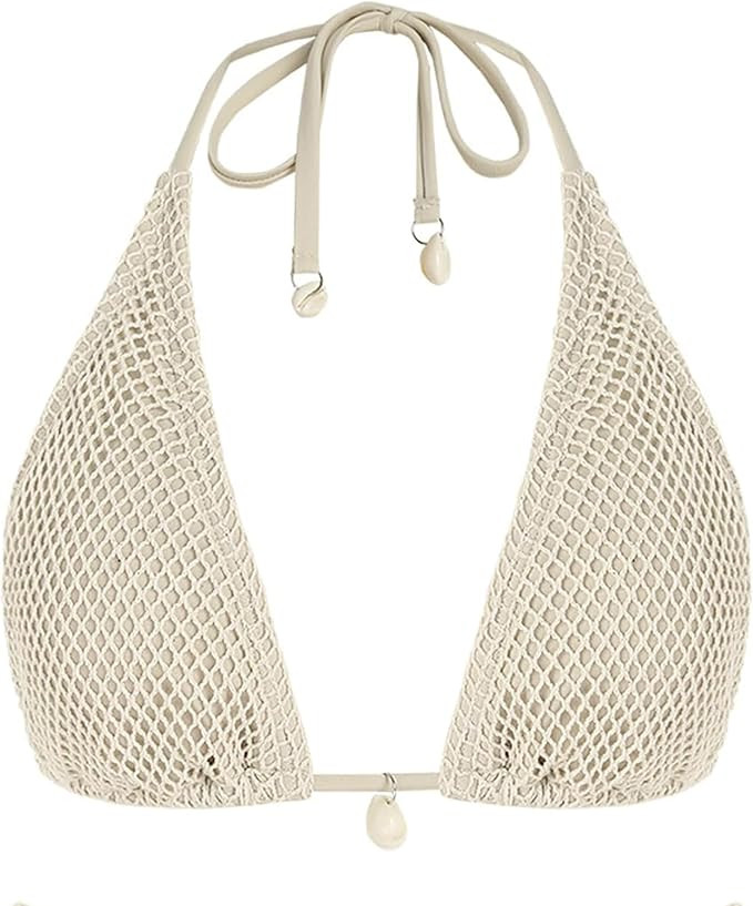 ZAFUL Women's Triangle Bikini Top Multiway Fishnet Tie Back Bandeau Halter String Bikini Top Swim... | Amazon (US)