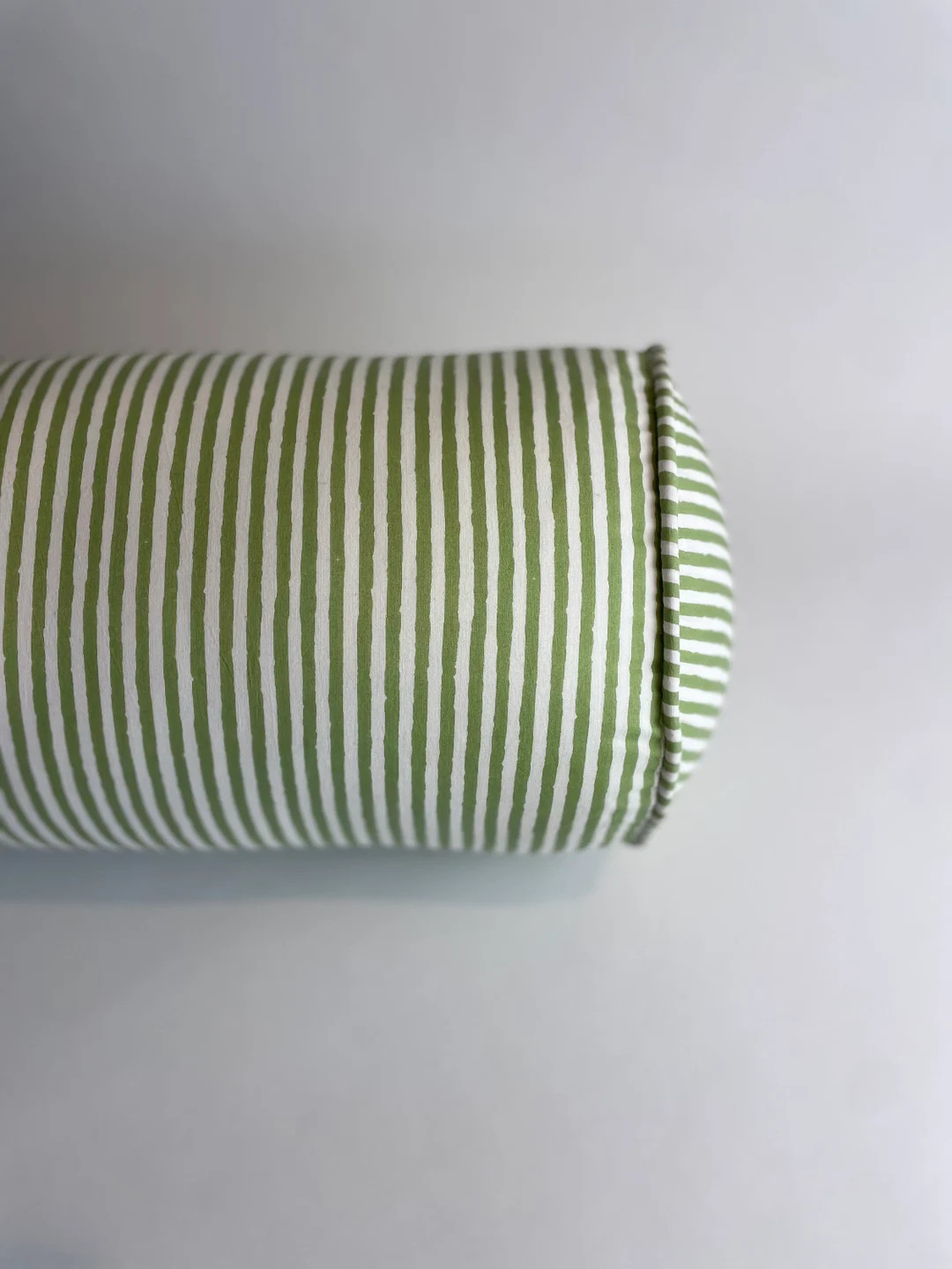 Green Blockprint Stripe Cotton Bolster Cushion - Etsy | Etsy (US)
