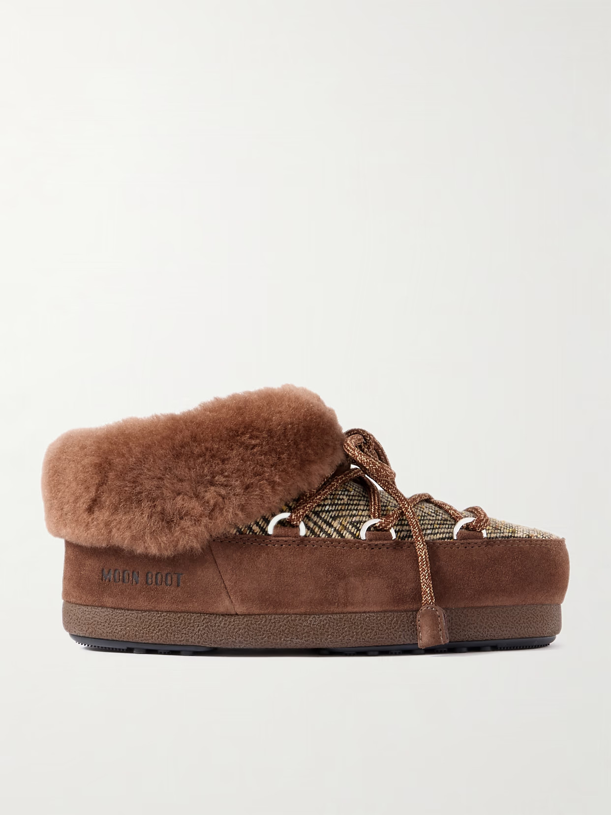 Moon Boot - + Guest In Residence Evx Chalet Plush And Suede-trimmed Knitted Platform Mules - Brown | NET-A-PORTER (US)