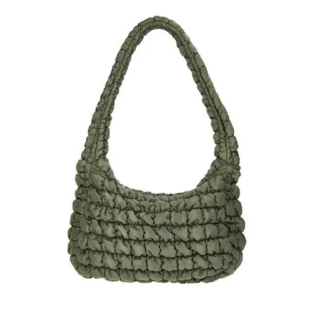 No Boundaries Women's Quilted Puffer Oversized Shoulder Hobo Bag, Olive | Walmart (US)