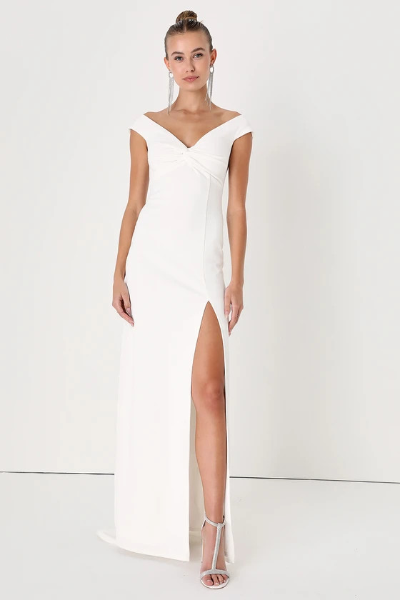 Love to Pose White Off-The-Shoulder Twist-Front Maxi Dress | Lulus (US)
