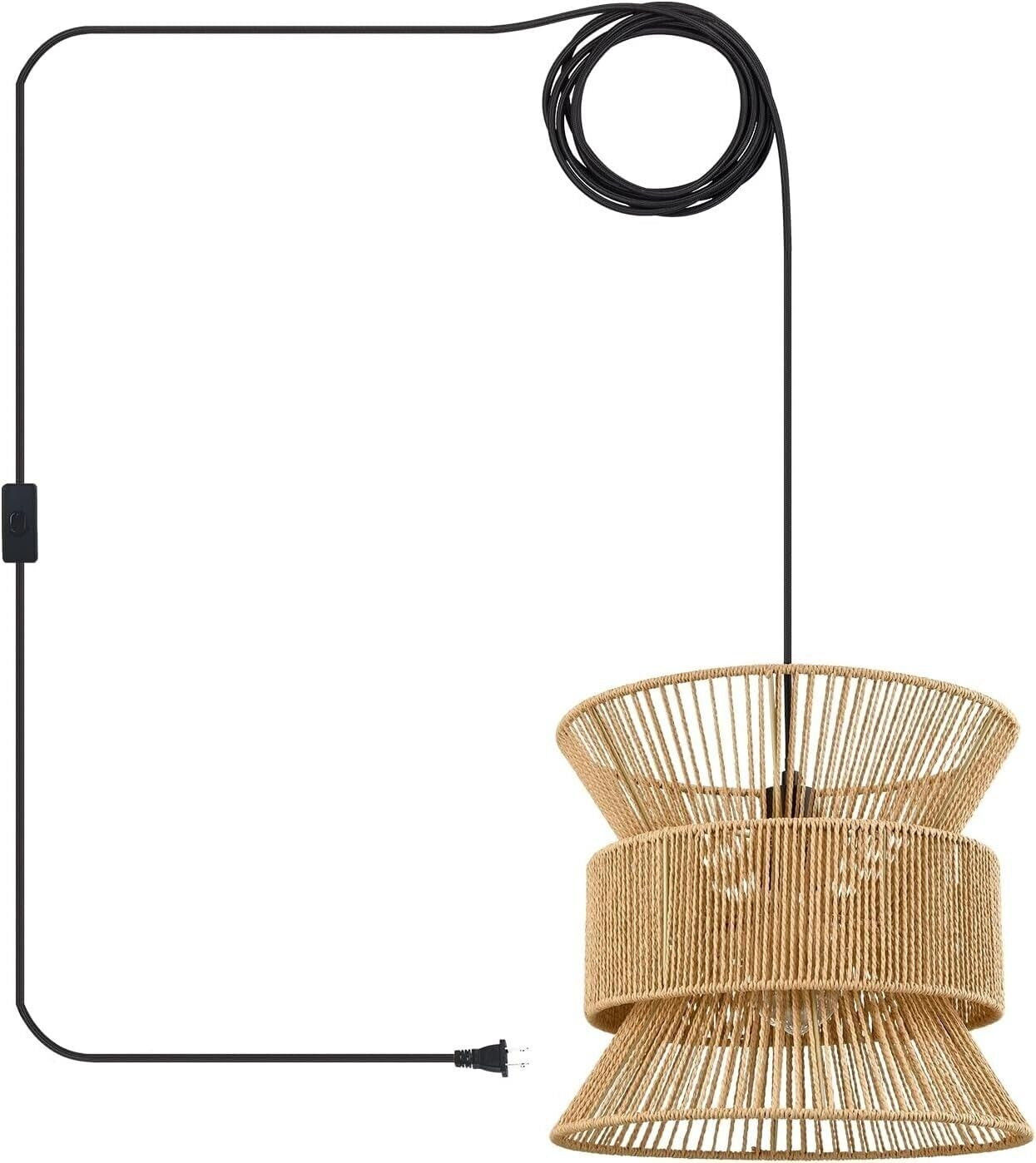 Plug In Pendant Light,Rattan Hanging Lights With Plug In Cord, Boho Hanging Lamps, Farmhouse Hemp... | Amazon (US)