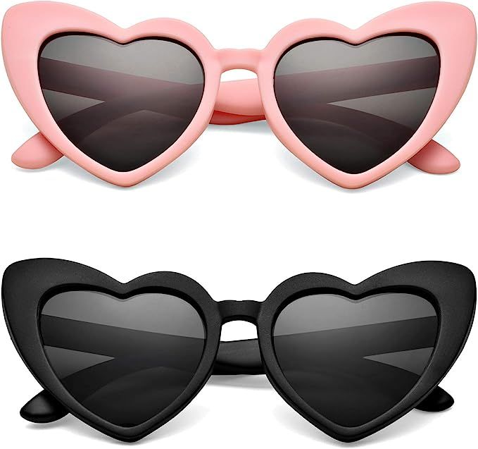 COASION 2 Pack Kids Polarized Heart Sunglasses Bendable Flexible Sunglasses Shades for Toddler Gi... | Amazon (US)