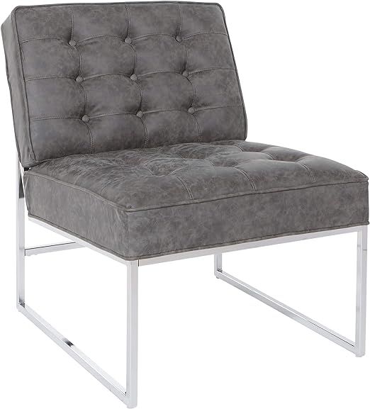 OSP Home Furnishings Anthony Armless Accent Chair, Charcoal Faux Leather with Chrome Base | Amazon (US)