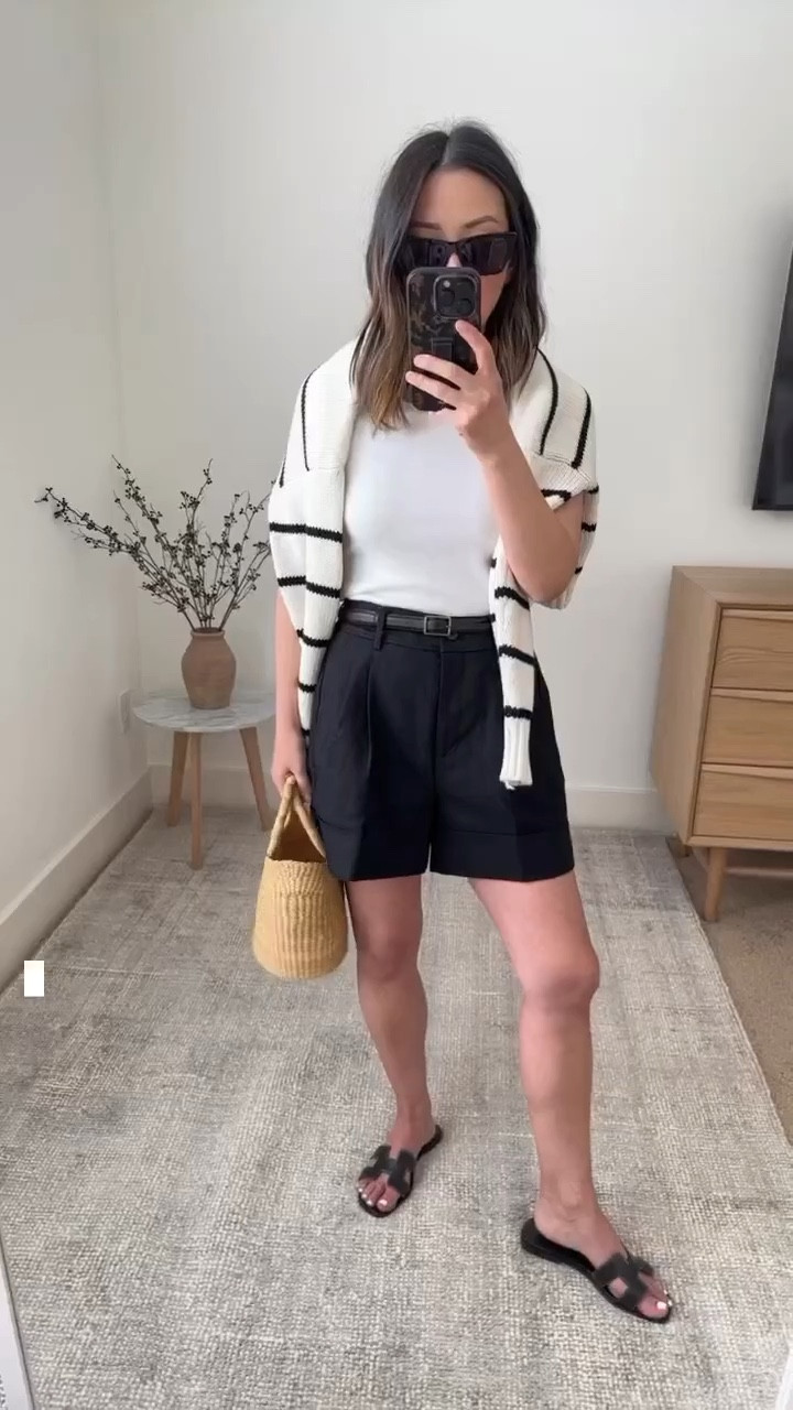 J.Crew pleated Shorts. I love a good trouser shorts and these are great.  They run big, so size down. 

J.Crew pleated Shorts 0. Need the 00
Free Assembly Tank Small
Hermes Oran sandals 35
Jenni Kayne Chloe sweater xs. Size down. 
Dear Keaton Petite Shopper tote 
YSL Mica sunglasses. 

Sandals, vacation outfit, spring style, petite style, shorts, neutral outfit, summer outfit. 

#LTKSeasonal #LTKshoecrush #LTKitbag