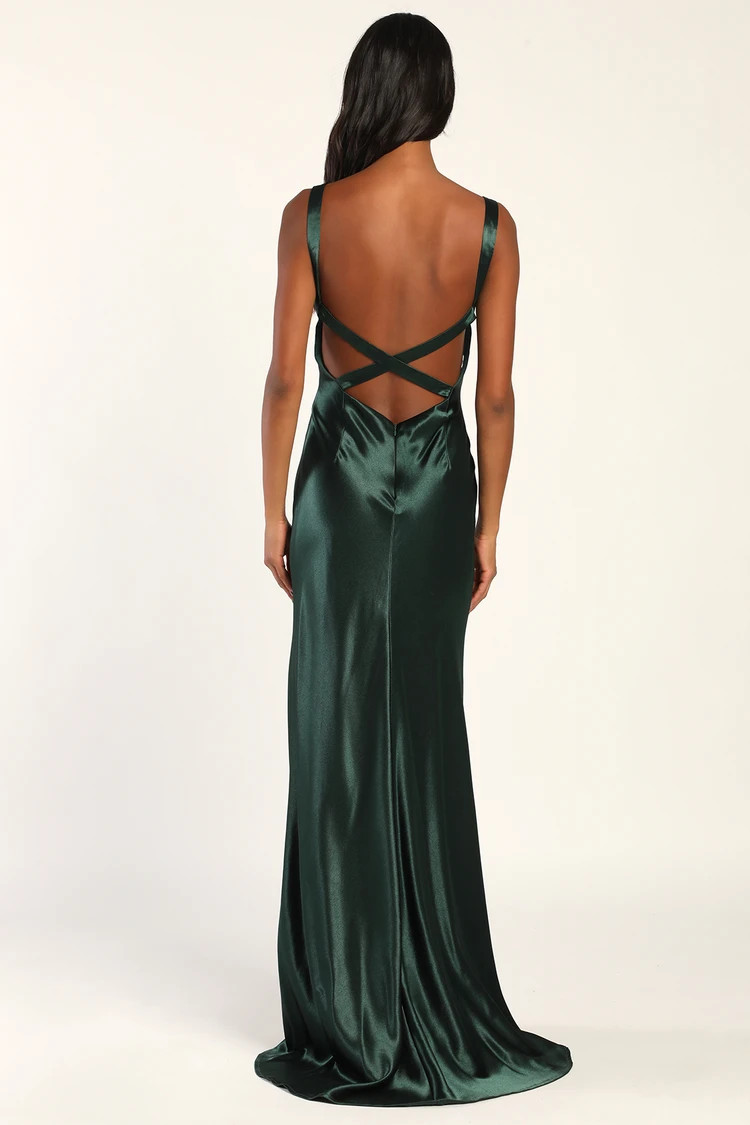 Perfectly Classy Emerald Green Satin Strappy Maxi Dress | Lulus