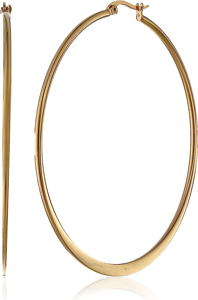 Gold or Rhodium Plated Stainless Steel Flattened Hoop Earrings | Amazon (US)