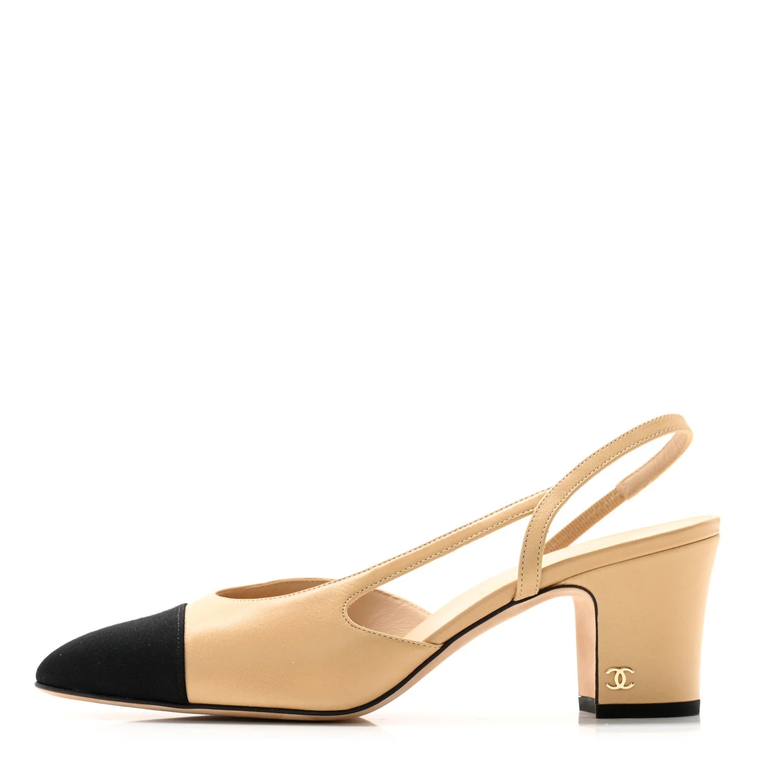 Goatskin Grosgrain Cap Toe CC Slingback Pumps 39 Beige Black | FASHIONPHILE (US)