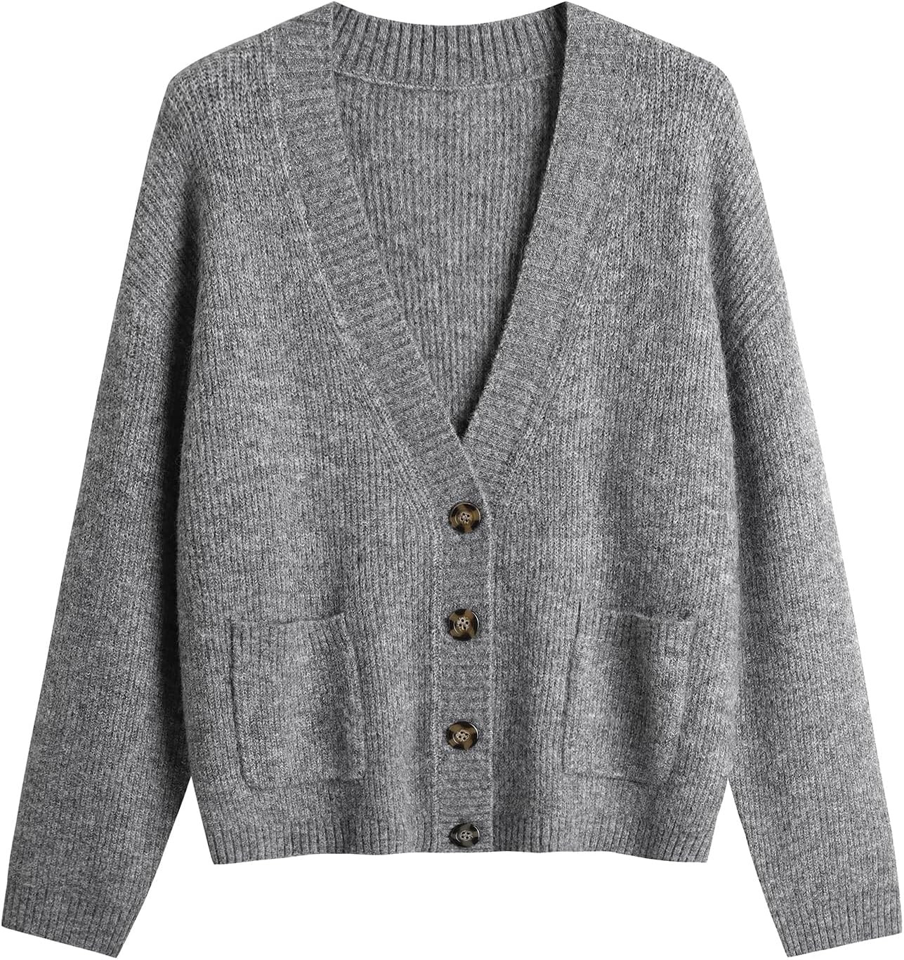 Women's Knit Cardigans Open Front Long Sleeve V Neck Button Down Loose Cardigan Sweaters Cable Knit Outwear Coats | Amazon (US)