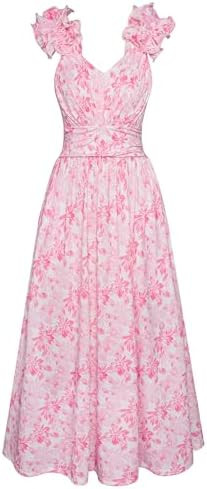 GRACE KARIN 2025 Women's Summer Floral Print Dress Sleeveless Casual Flowy Sundress A Line Ruffle... | Amazon (US)