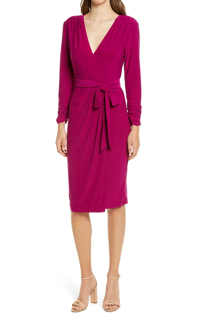 Ruched Long Sleeve Faux Wrap Dress | Nordstrom