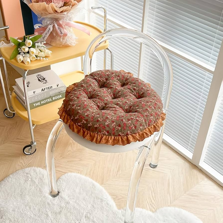 vctops Cotton Linen Round Chair Cushion with Ruffles, Farmhouse Style Decorative Throw Pillow Sea... | Amazon (US)