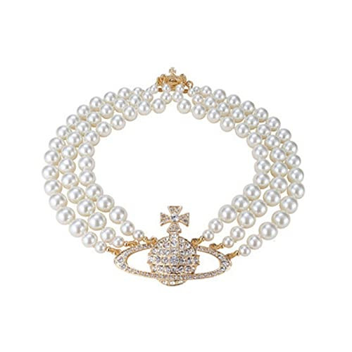 Saturn Pearl Necklace White Pearl Choker Necklace for Women Crystal Rhinestone Planet Necklace Gifts for Mum Wife Girlfriend Wedding Birthday Anniversary (gold, Zinc Alloy) | Amazon (US)