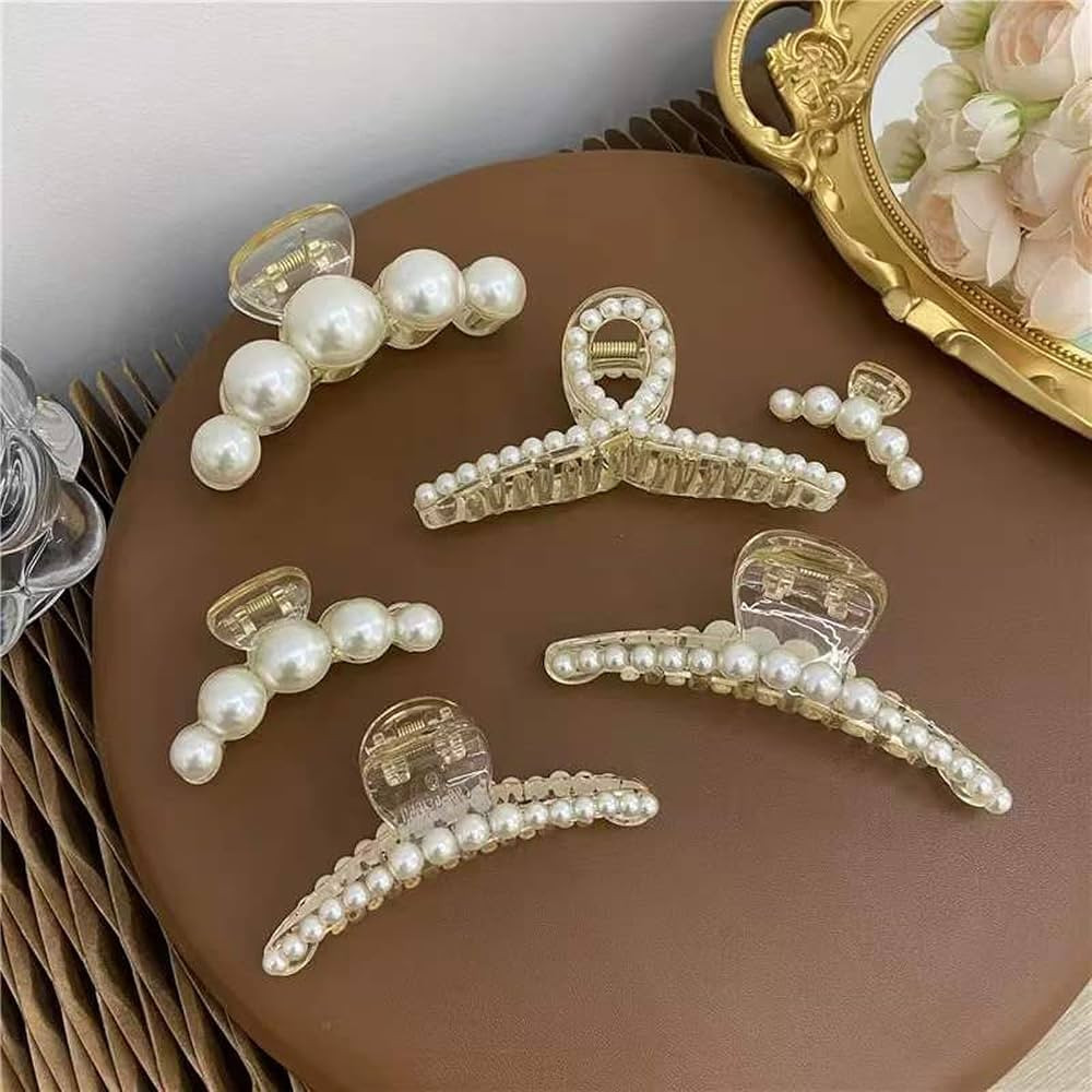 Pearl Hair Clips,Elegant Hair Clip Strong Hold Jaw Clips,Big Pearl Hair Claw Clips Barrettes Nons... | Amazon (US)
