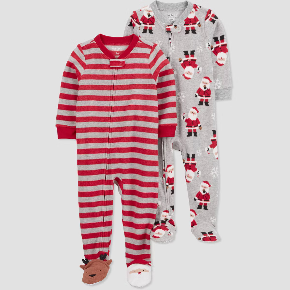 Carter's Just One You® Toddler Boys' Long Sleeve Christmas Fleece Footed Pajama - Red/Gray | Target