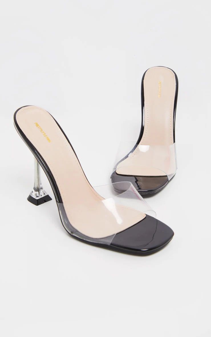 Black Clear Heel Mule Sandals | PrettyLittleThing UK