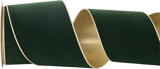 Green and Gold Velvet Wired Ribbon 4 Inch Wide*10Y Christmas Double Sided Velvet Wired Ribbon for... | Amazon (US)
