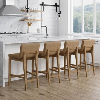Gracie 24 in. Modern Counter Height Bar Stool with Back, Brushed Light Brown Wood Legs and Upholstered Seat, Set of 4 | The Home Depot