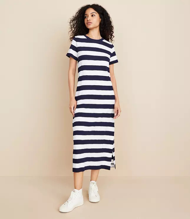 Lou & Grey Striped Soft Slub Midi Tee Dress | LOFT