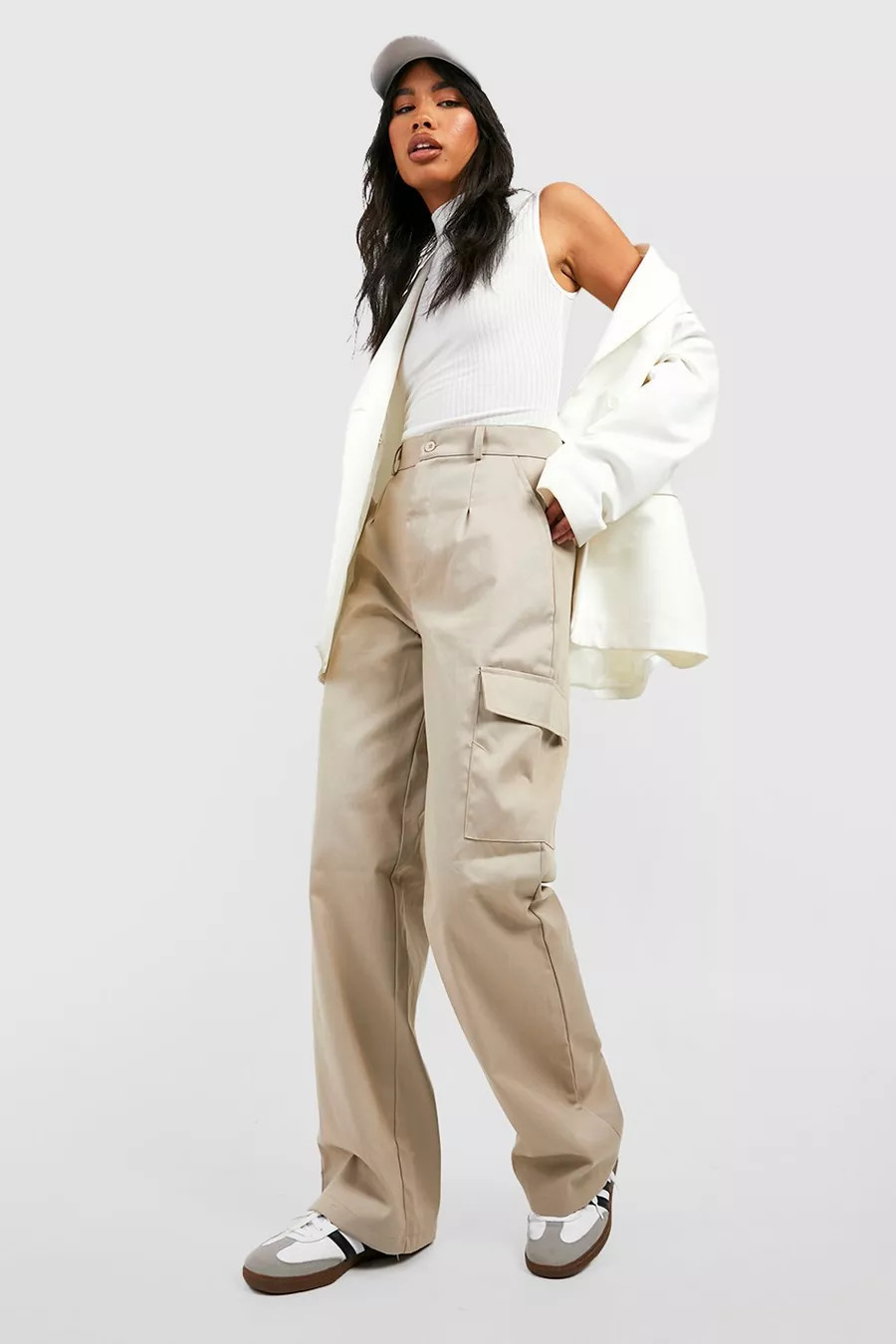 Pantalon cargo droit taille haute | Boohoo.com (FR)