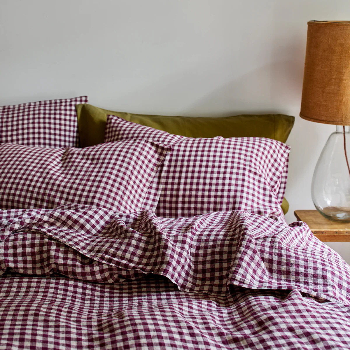 Berry Gingham Linen Blend Pillowcase (Pair) | Piglet