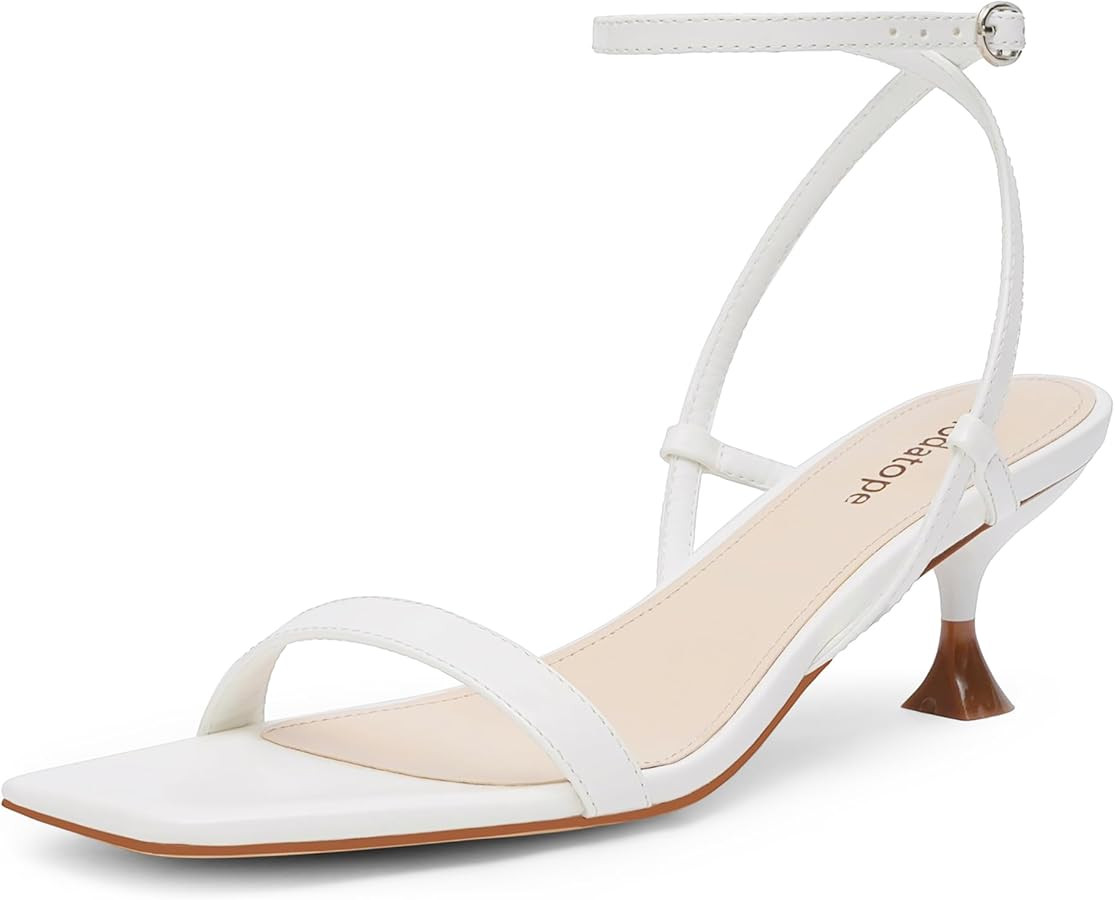 Modatope Kitten Heels for Women Open Square Toe Ankle Strap Sandals Low Heels Dress Shoes for Par... | Amazon (US)