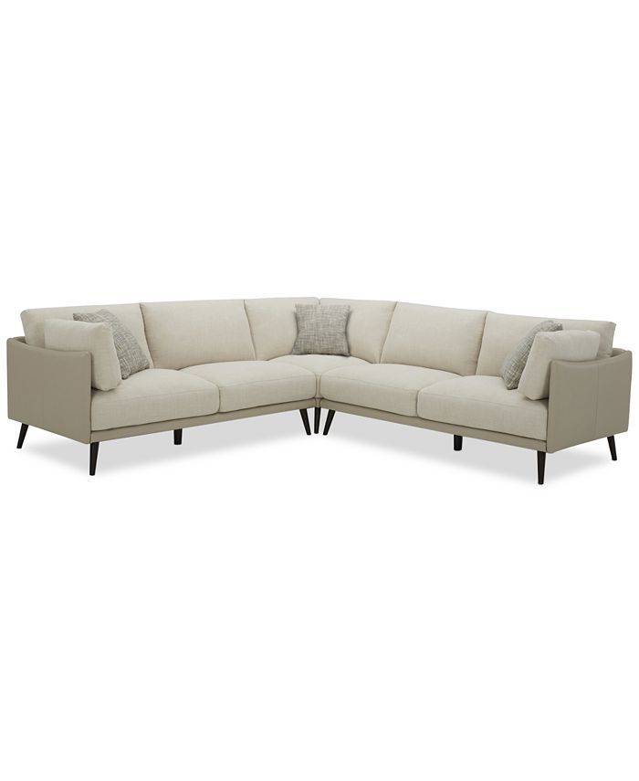 Marleese 3-Pc. Fabric and Leather Sectional, Created for Macy's | Macys (US)