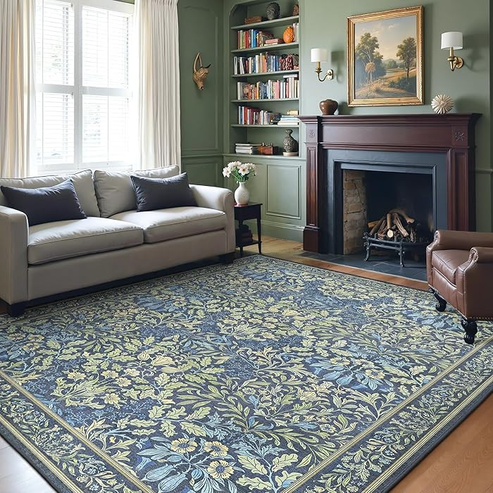 GENIMO 8x10 Washable Area Rug, Non-Slip Vintage Boho Floral Carpet, Soft Low-Pile Thin Living Roo... | Amazon (US)