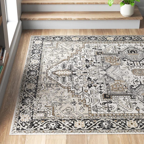 Haughton Machine Washable Oriental Black/Taupe Area Rug | Wayfair North America