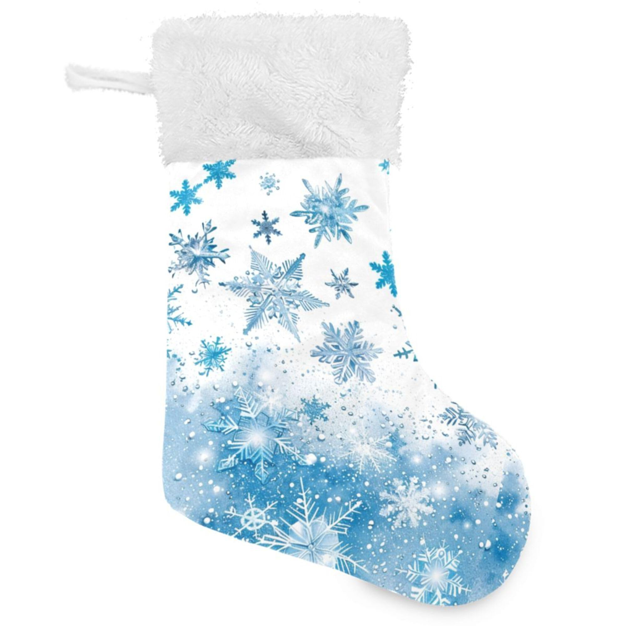 Blue Christmas Stocking 18 Inch White Winter Snowflake Large Xmas Stockings for Family Holiday Ch... | Amazon (US)
