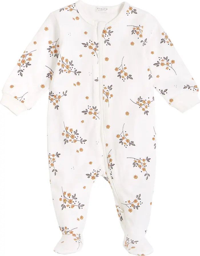 FIRSTS by Petit Lem Winter Jasmine Fitted One-Piece Stretch Organic Cotton Pajamas | Nordstrom | Nordstrom