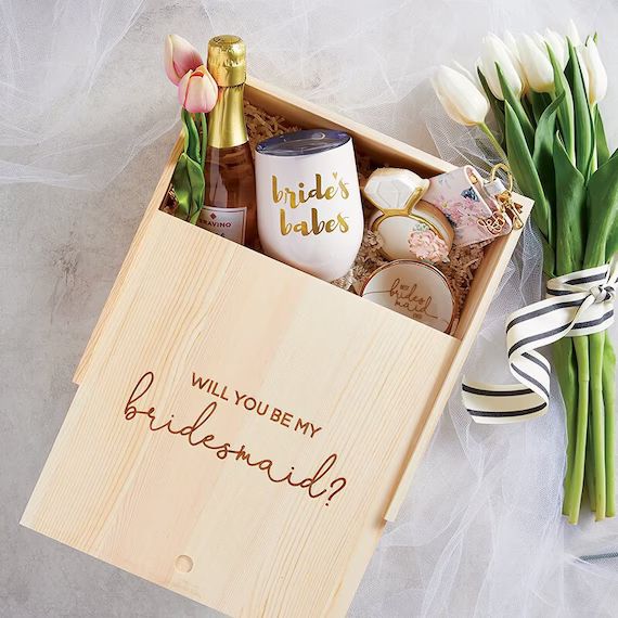 Bridesmaid proposal wooden box, Bridesmaid gift box, | Etsy (US)