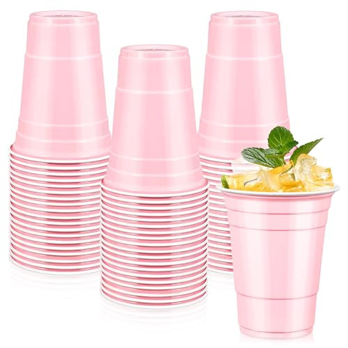 LANLISA 50 Light Pink Plastic Cups, 16 oz Disposable Cups, Drinking Cups For Birthday Party, Valentines, Baby Shower, Easter Party, Mothers Day | Amazon (US)