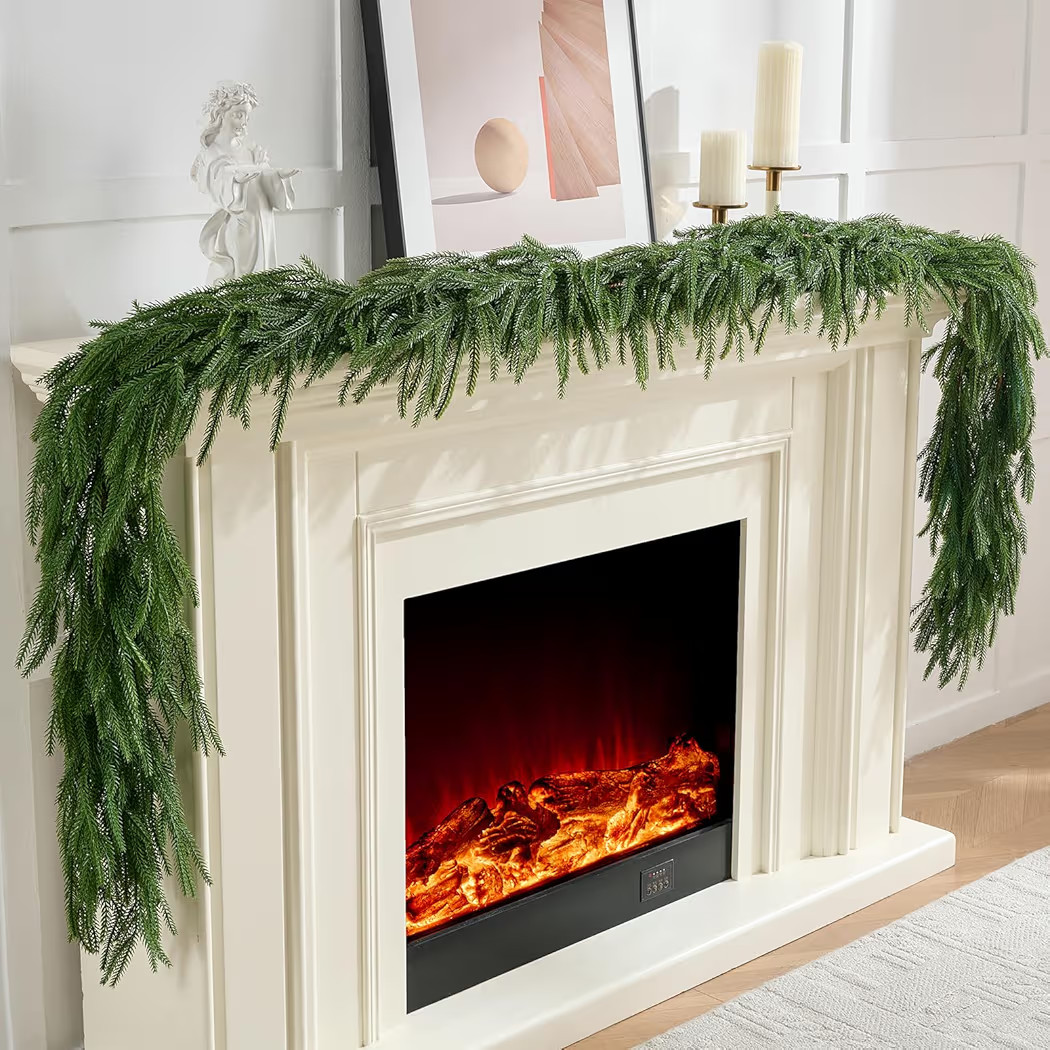 2Pcs 6FT Norfolk Pine Garlands Realistic, Real Touch Winter Xmas Garland, Christmas Decorations I... | Amazon (US)