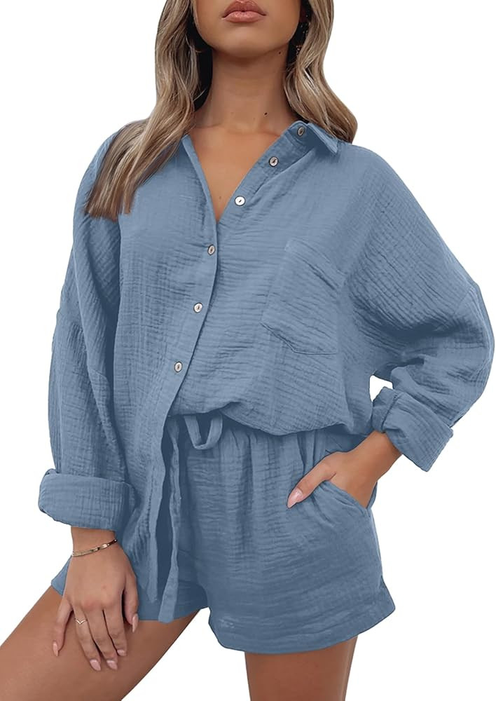 AUTOMET 2 Piece Sets For Women Lounge Wear Matching Two Piece Pajama Fashion Oversized Shirts And... | Amazon (US)