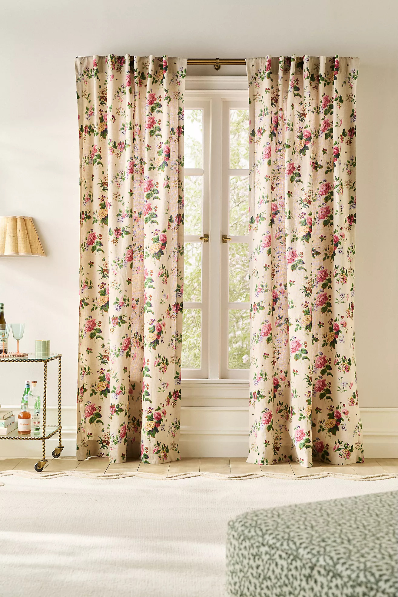 Camille Cotton Linen Floral Curtain | Anthropologie (US)