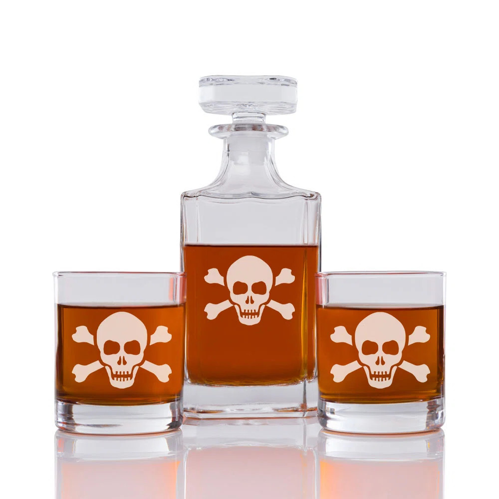 World Menagerie Skull Engraved 3 Piece Whiskey Decanter Set | Wayfair | Wayfair North America